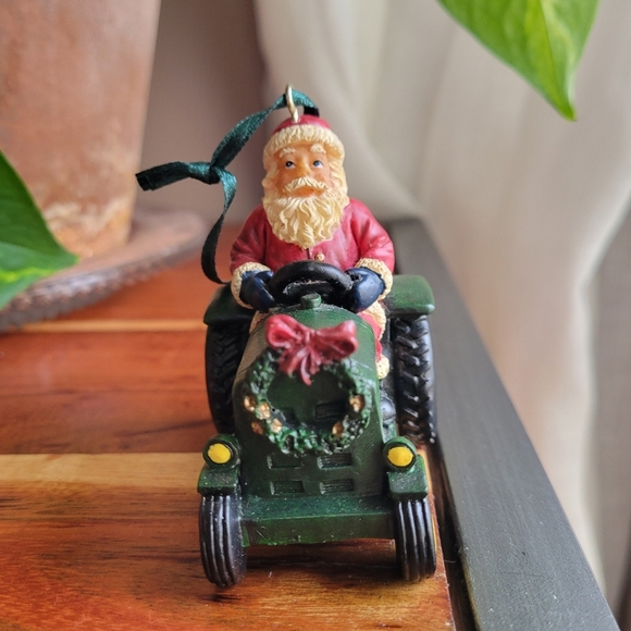 Vintage Santa Farming the Fields Santa Driving on the Tractor Christmas Ornament - Picture 3 of 10